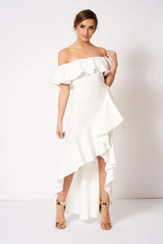 White Bardot Asymmetric Frill Maxi Dress [product_collection] - Club L London ClubL