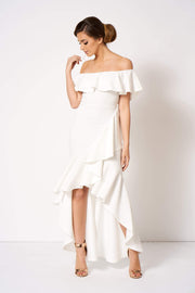 White Bardot Asymmetric Frill Maxi Dress [product_collection] - Club L London ClubL