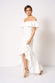 White Bardot Asymmetric Frill Maxi Dress [product_collection] - Club L London ClubL