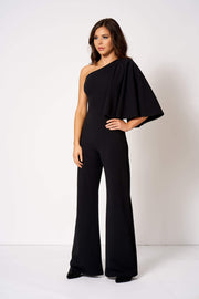 Black One Shouldered Cape Sleeve Jumpsuit [product_collection] - Club L London ClubL