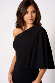 Black One Shouldered Cape Sleeve Jumpsuit [product_collection] - Club L London ClubL