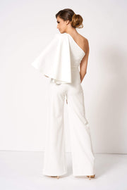 White One Shouldered Cape Sleeve Jumpsuit [product_collection] - Club L London ClubL