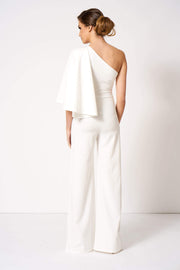 White One Shouldered Cape Sleeve Jumpsuit [product_collection] - Club L London ClubL