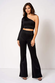 Black One Shouldered Crop Top Co-ord [product_collection] - Club L London ClubL