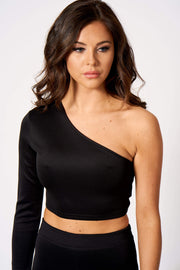 Black One Shouldered Crop Top Co-ord [product_collection] - Club L London ClubL