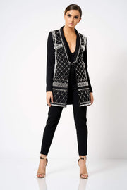 Black Pearl Embellished Long Line Blazer Jacket [product_collection] - Club L London ClubL