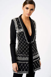 Black Pearl Embellished Long Line Blazer Jacket [product_collection] - Club L London ClubL