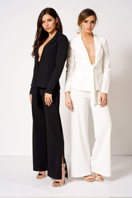 White Tie Front Plunge Tailored Blazer [product_collection] - Club L London ClubL