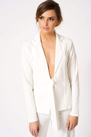 White Tie Front Plunge Tailored Blazer [product_collection] - Club L London ClubL