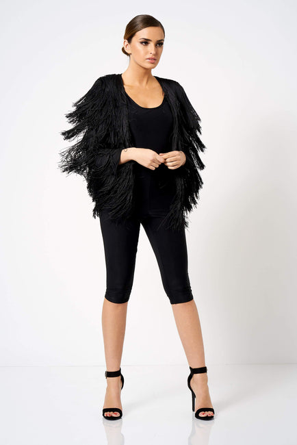 Black Fringe Tassel Jacket [product_collection] - Club L London ClubL
