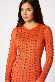 Orange Faux Suede Studded Mini Bodycon Dress [product_collection] - Club L London ClubL