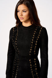 Black Faux Suede Lace Up Mini Bodycon Dress [product_collection] - Club L London ClubL