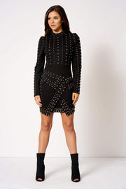 Black Studded Asymmetric Bodycon Mini Dress [product_collection] - Club L London ClubL