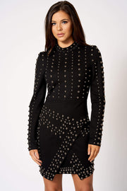 Black Studded Asymmetric Bodycon Mini Dress [product_collection] - Club L London ClubL