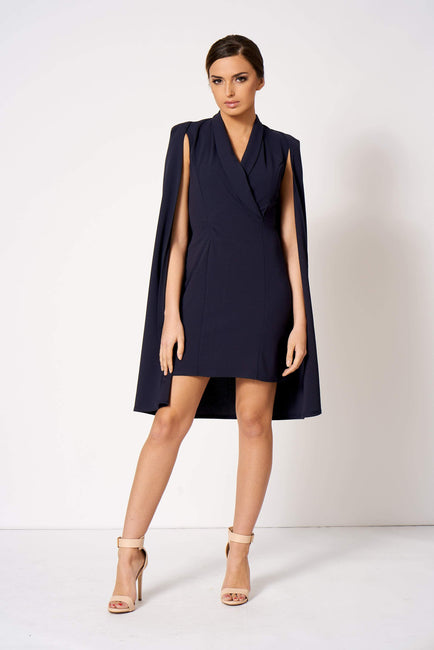 Navy Blue Cape Blazer Dress [product_collection] - Club L London ClubL