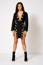 Black Plunge Front Split Eyelet Mini Bodycon Dress [product_collection] - Club L London ClubL