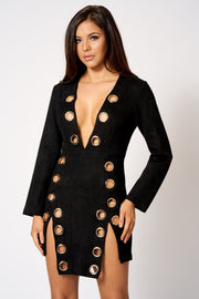 Black Plunge Front Split Eyelet Mini Bodycon Dress [product_collection] - Club L London ClubL