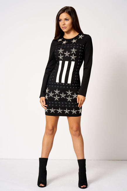 Black Embellished Star Mini Bodycon Dress [product_collection] - Club L London ClubL