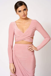 Pink Wrap Plunge Co-Ord Crop Top [product_collection] - Club L London ClubL