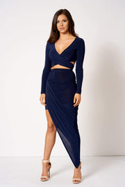 Navy Wrap Plunge Co-Ord Crop Top [product_collection] - Club L London ClubL