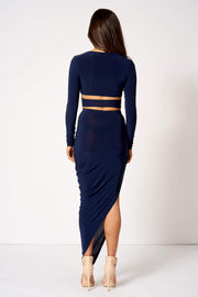 Navy Wrap Plunge Co-Ord Crop Top [product_collection] - Club L London ClubL