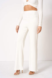 White Slinky High Waisted Flared Trousers [product_collection] - Club L London ClubL