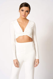 White Slinky Knot Detail Crop Top [product_collection] - Club L London ClubL