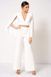 White Plunge Cape Sleeve Crop Top [product_collection] - Club L London ClubL
