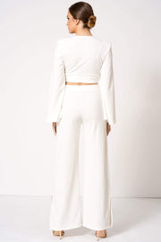 White Plunge Cape Sleeve Crop Top [product_collection] - Club L London ClubL