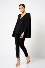 Black Double Breasted Cape Blazer Co-ord - Club L London Girl Boss suit