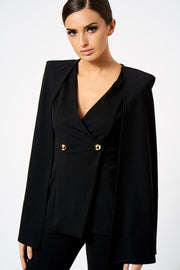 Black Double Breasted Cape Blazer Co-ord - Club L London Girl Boss suit