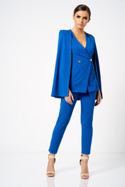 Blue Double Breasted Cape Blazer Co-ord - Club L London Girl Boss suit