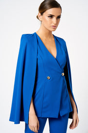 Blue Double Breasted Cape Blazer Co-ord - Club L London Girl Boss suit