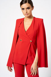 Red Double Breasted Cape Blazer Co-ord - Club L London Girl Boss Suit