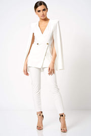 White Double Breasted Cape Blazer Co-ord - Club L London Girl Boss Suit