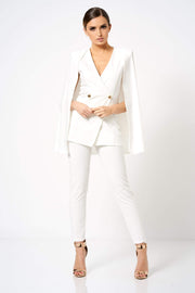 White Double Breasted Cape Blazer Co-ord - Club L London Girl Boss Suit
