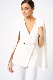 White Double Breasted Cape Blazer Co-ord - Club L London Girl Boss Suit