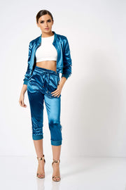 Blue Satin Co-Ord Tracksuit Jacket [product_collection] - Club L London ClubL