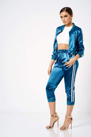 Blue Satin Co-Ord Tracksuit Jacket [product_collection] - Club L London ClubL