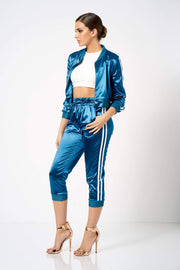 Blue Satin Co-Ord Tracksuit Joggers [product_collection] - Club L London ClubL