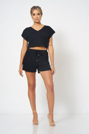 Black Cropped Lounge Playsuit [product_collection] - Club L London ClubL