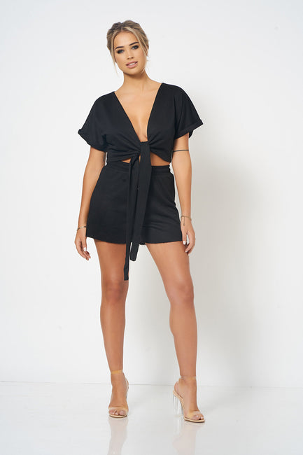 Black Tie Front Lounge Set [product_collection] - Club L London ClubL