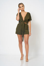Khaki Tie Front Lounge Set [product_collection] - Club L London ClubL