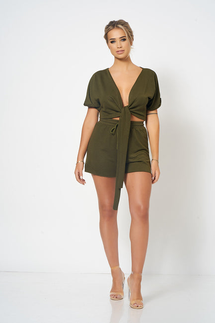 Khaki Tie Front Lounge Set [product_collection] - Club L London ClubL