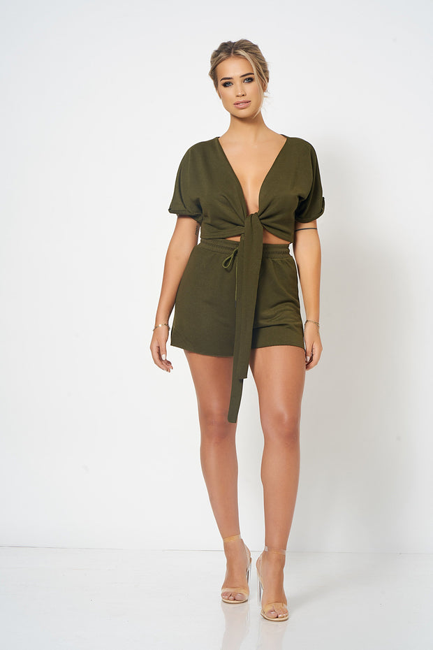Khaki Tie Front Lounge Set [product_collection] - Club L London ClubL