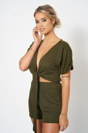 Khaki Tie Front Lounge Set [product_collection] - Club L London ClubL