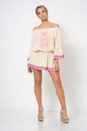 Cream Embroidered Fringe Detail Bardot Kaftan