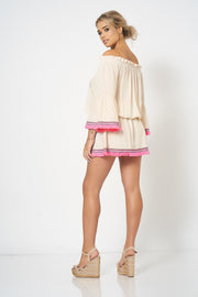 Cream Embroidered Fringe Detail Bardot Kaftan