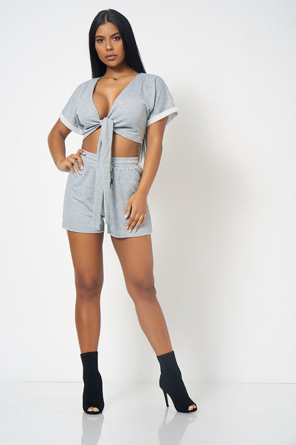 Grey Tie Front Lounge Set [product_collection] - Club L London ClubL