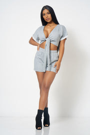 Grey Tie Front Lounge Set [product_collection] - Club L London ClubL